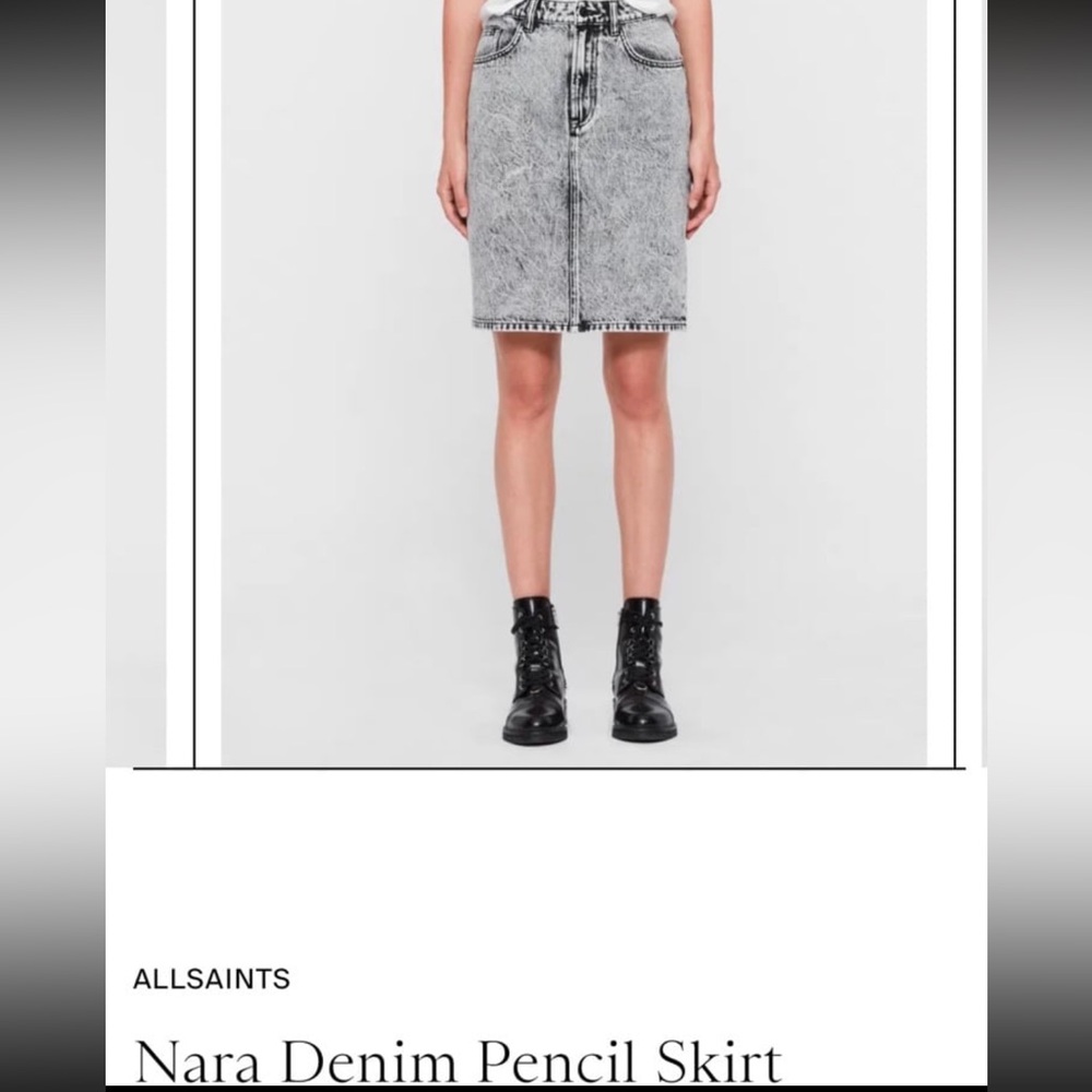 AllSaints Nara Pencil Skirt Denim Jean Black Acid Wash Vintage Inspired XS 0 2 4 - Picture 11 of 11